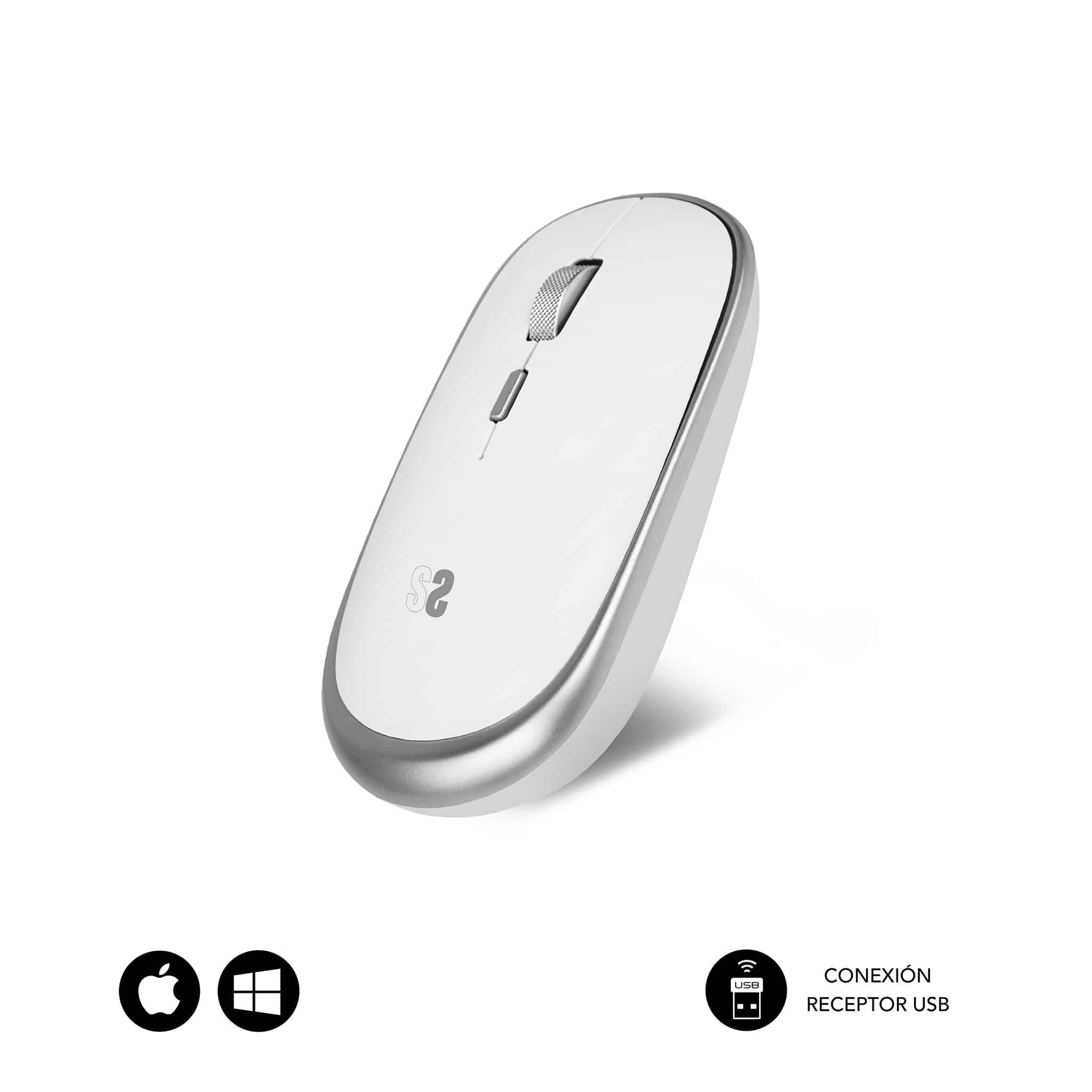 Mini Souris Sans Fil Subblim - Design Ergonomique et Élégant - Connexion USB Plug & Play - Technologie Silent Click - Ambidextre - Résolution Ajustable - Durable et Portable - Couleur Blanc ou Noir