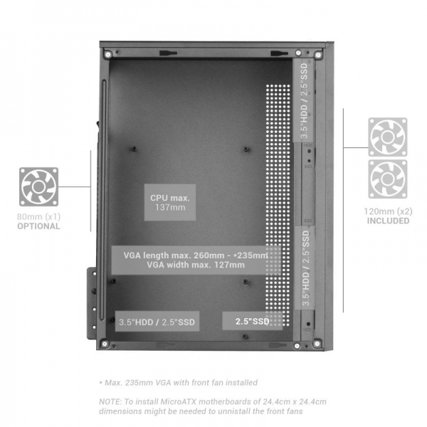 Mini tour de jeu Mars Gaming MC-CORE - Grille en MESH métallique - Fenêtre latérale - 2 ventilateurs FRGB - Support Micro-ATX/Mini-ITX - Stockage polyvalent - Couleur blanche