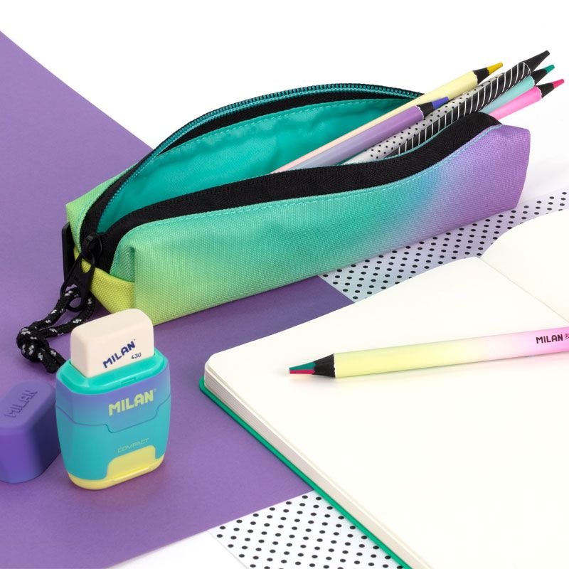 Mini trousse ronde Milan Sunset - Tissu indéchirable - Dimensions 20,5x4,5x5 cm - Couleur turquoise