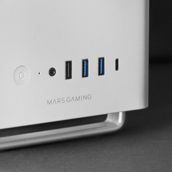 Minitour Mars Gaming MC-ELITE Premium - Portabilité "Aluminum Grip & Stand" - Flux d'air maillé - 3 ventilateurs FDB silencieux - Connectivité USB-C/3.0/2.0 avancée - Couleur blanche