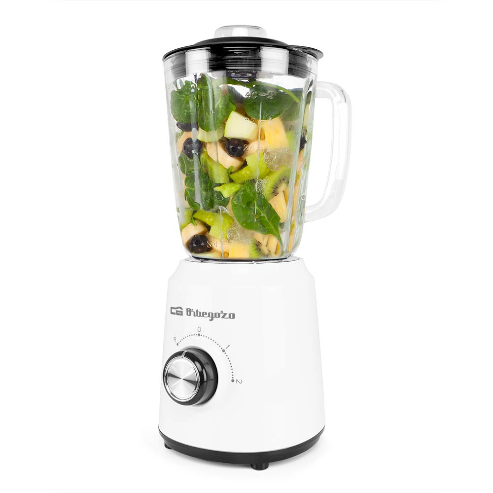 Mixeur Orbegozo BV 5040 Puissant et Sûr - Puissance 500W - Tasse en Verre 1,5L - Lame Inox - 2 Vitesses + Pulse - Système de Sécurité