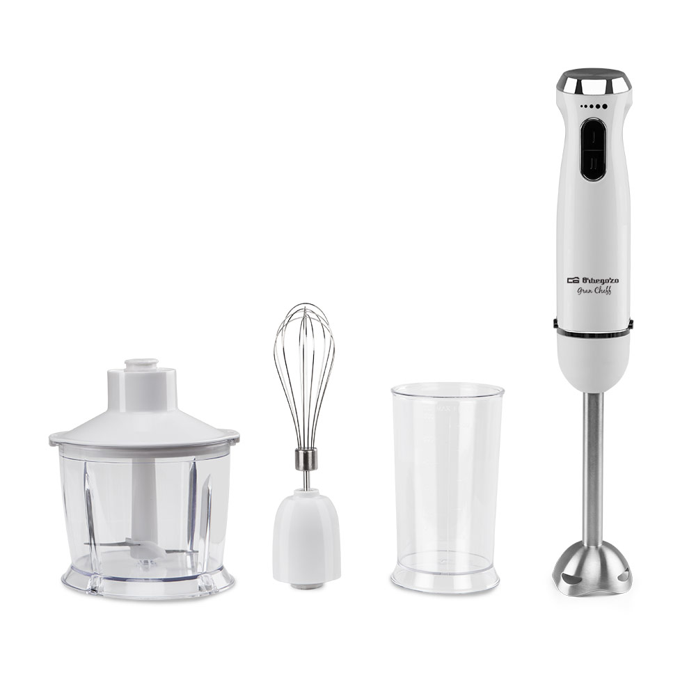 Mixeur plongeant multifonction Orbegozo BT 2690 - Puissant moteur DC 1000 W - Sélecteur de vitesse et fonction Turbo - Poignée ergonomique - Accessoires lavables au lave-vaisselle