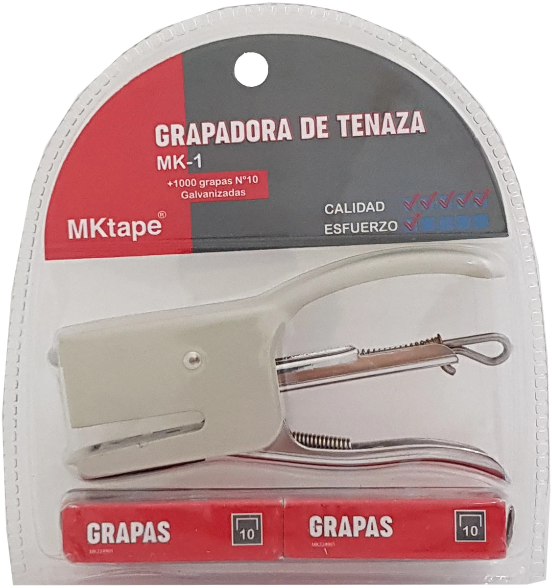 MKtape MK1 Mini Pince Agrafeuse Pack + 1000 Agrafes N°10 - Jusqu'à 12 Feuilles - Couleur Blanche