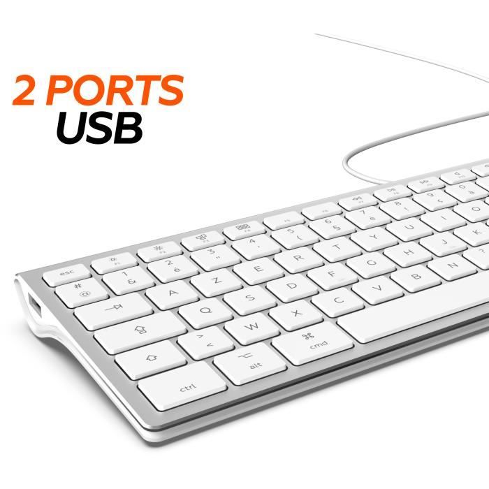 MOBILITY LAB ML304304 Clavier Design Touch Filaire avec 2 USB pour Mac AZERTY Blanc et argenté