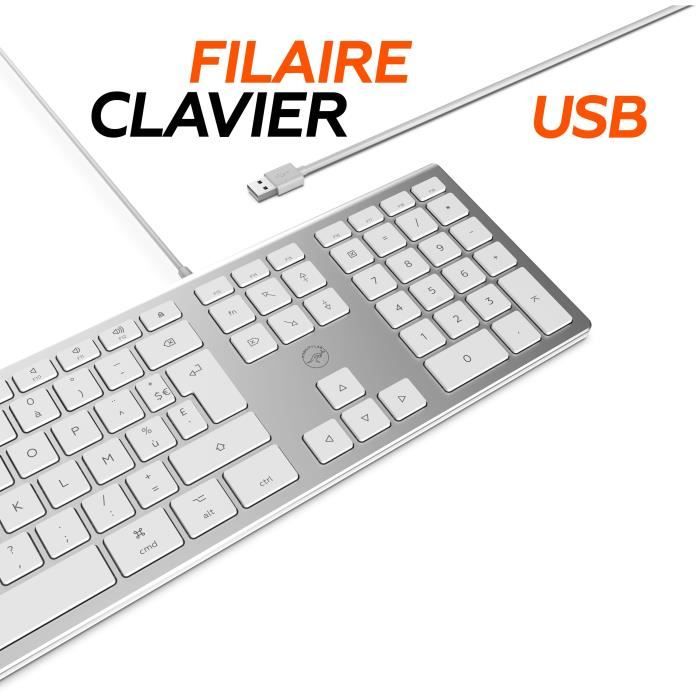 MOBILITY LAB ML304304 Clavier Design Touch Filaire avec 2 USB pour Mac AZERTY Blanc et argenté