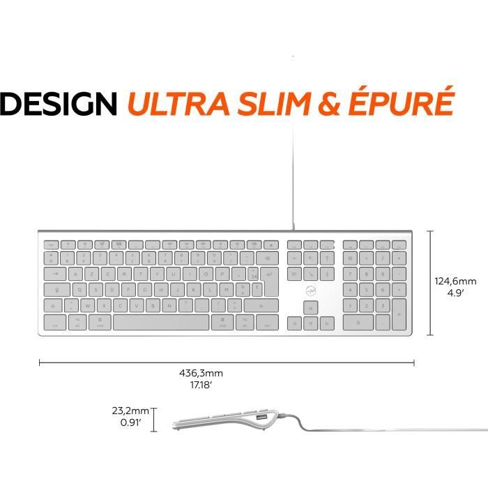 MOBILITY LAB ML304304 Clavier Design Touch Filaire avec 2 USB pour Mac AZERTY Blanc et argenté