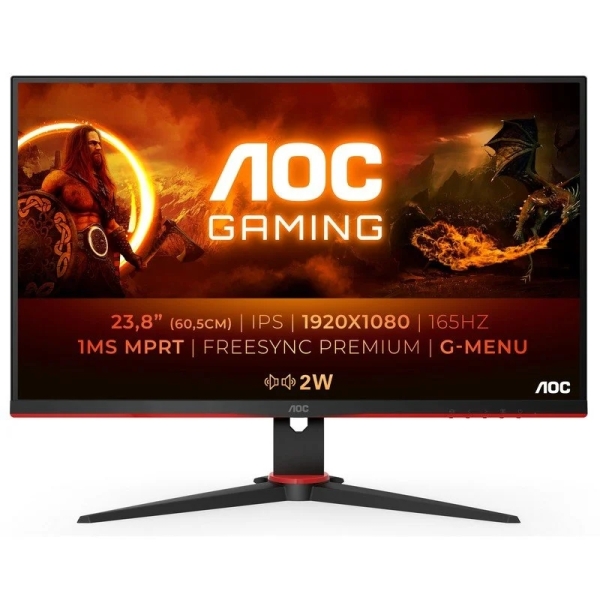 Moniteur AOC 24G2SPAE/BK 23,8" WLED IPS FullHD 165 Hz - Temps de réponse de 1 ms - Angle de vision de 178° - AMD FreeSync - Haut-parleurs intégrés - HDMI, DisplayPort, audio - Support VESA 100x100