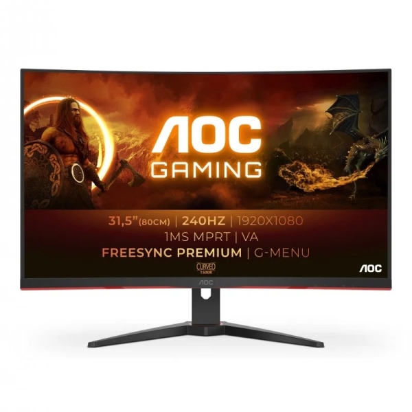 Moniteur AOC G4 31,5" incurvé 1500R LED VA FullHD 240 Hz - FreeSync Premium - Temps de réponse 1 ms - Angle de vision 178° - HDMI, DisplayPort, audio - Montage VESA 100 x 100