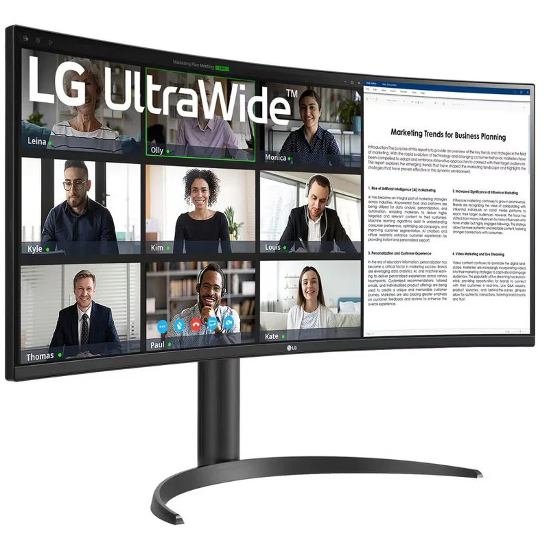 Moniteur LG Ultrawide 34" LED incurvé VA WQHD 100 Hz - Réponse 5 ms - Angle de vision 178º - Hauteur et inclinaison réglables - 21:9 - USB-A, USB-C 65W, HDMI, DisplayPort - VESA 100x100 mm