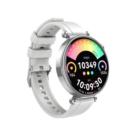 Montre connectée XO GT4 Mini, écran rond AMOLED 1,32", multisports, suivi du sommeil, appels Bluetooth, IP68, couleur argent