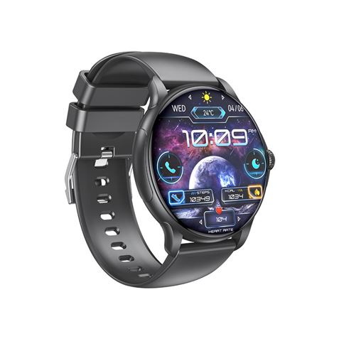 Montre connectée XO J11 avec écran rond HD de 2,06 pouces, assistant vocal, contrôle musical, affichage permanent, appels Bluetooth, IP68, noir