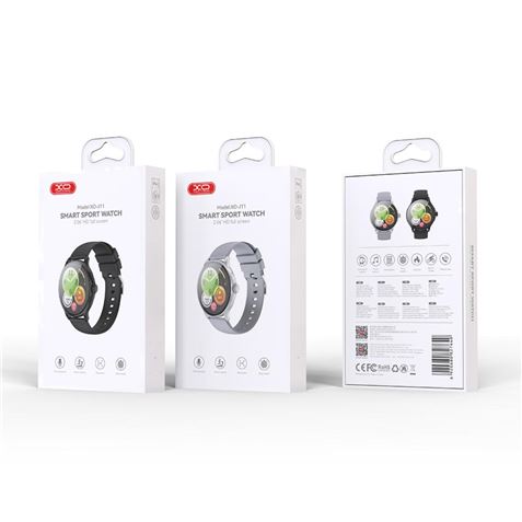 Montre connectée XO J11 avec écran rond HD de 2,06 pouces, assistant vocal, contrôle musical, affichage permanent, appels Bluetooth, IP68, argent