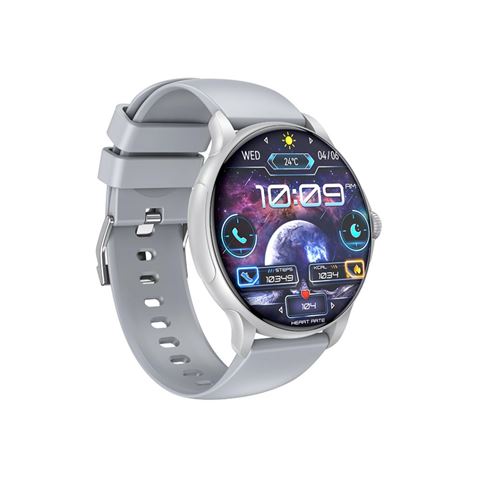 Montre connectée XO J11 avec écran rond HD de 2,06 pouces, assistant vocal, contrôle musical, affichage permanent, appels Bluetooth, IP68, argent