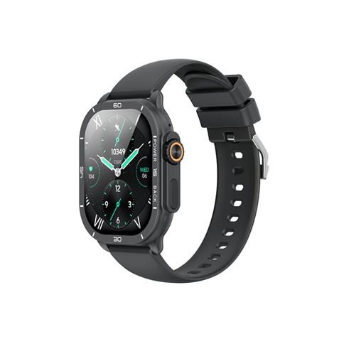Montre connectée XO J12, écran carré AMOLED 2,06", assistant vocal, contrôle musical, multisports, appels Bluetooth, IP68, noire