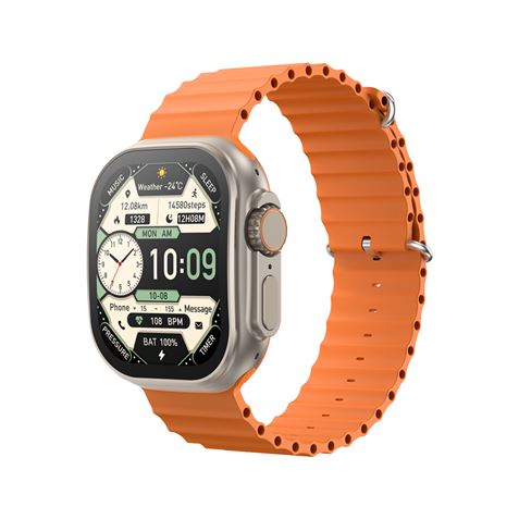 Montre connectée XO M11 Ultra, écran carré incurvé de 2,01 pouces, appels Bluetooth, NFC, multisports, tensiomètre, cardiofréquencemètre et contrôle de l'oxygène, chargeur magnétique, couleur orange