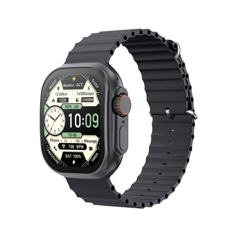Montre connectée XO M11 Ultra, écran carré incurvé de 2,01 pouces, appels Bluetooth, NFC, multisports, tensiomètre, cardiofréquencemètre et contrôle de l'oxygène, chargeur magnétique, noir