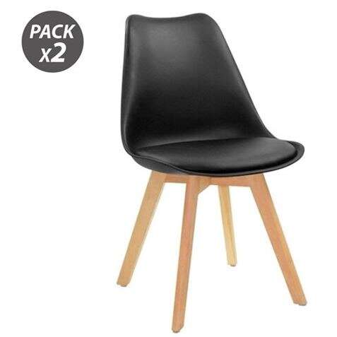 Muvip Design D200 Pack de 2 Chaises Multifonctions - Assise Rembourrée - Pieds en Bois - Usage Intérieur - Idéale pour Salle d'Attente, Salle à Manger, Cuisine etc... - Couleur Noir