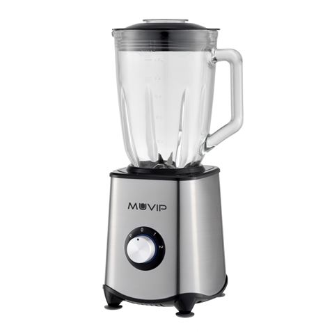 Muvip Glass Blender 1300W 1,5L - 2 Vitesses - Corps et Lames en Acier Inoxydable - Fonction Broyeur à Glace - Verrouillage de Sécurité