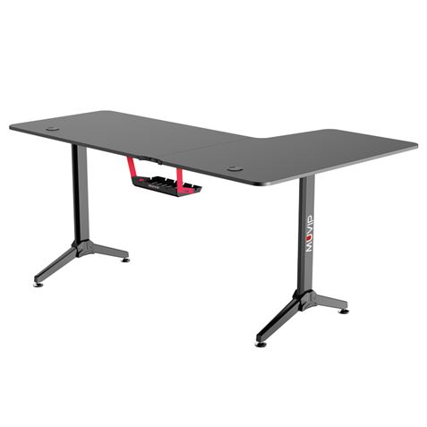 Muvip PRO1300 Table de jeu gauche en fibre de carbone en forme de L - Solide - Grande surface - Porte-gobelet - Crochet pour casque - Mesure 160x100x75cm - Couleur noire