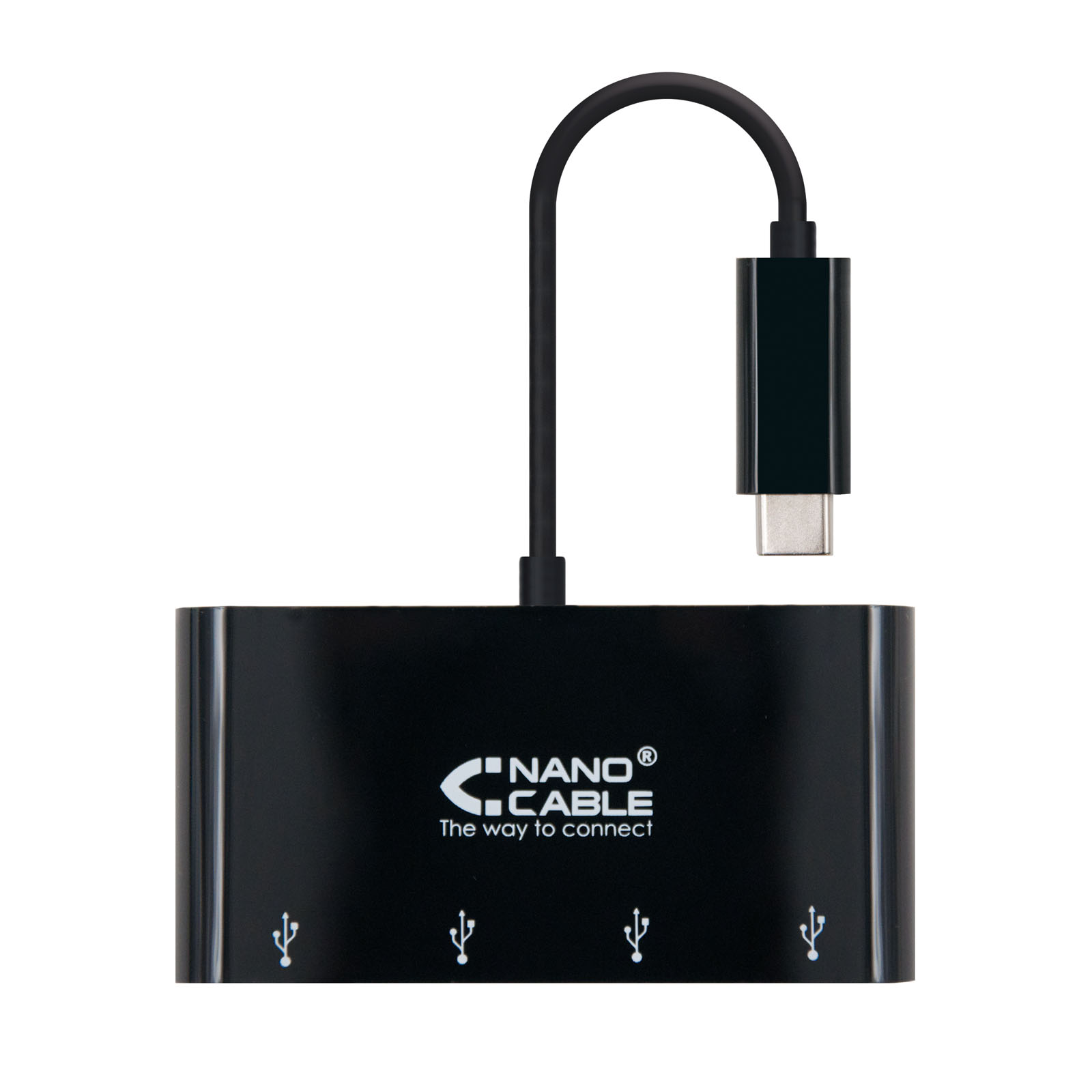 Nanocâble adaptateur USB-C vers 4xUSB 3.0. USB-C/M-USB 3.0/F - 10 cm - Couleur Noir