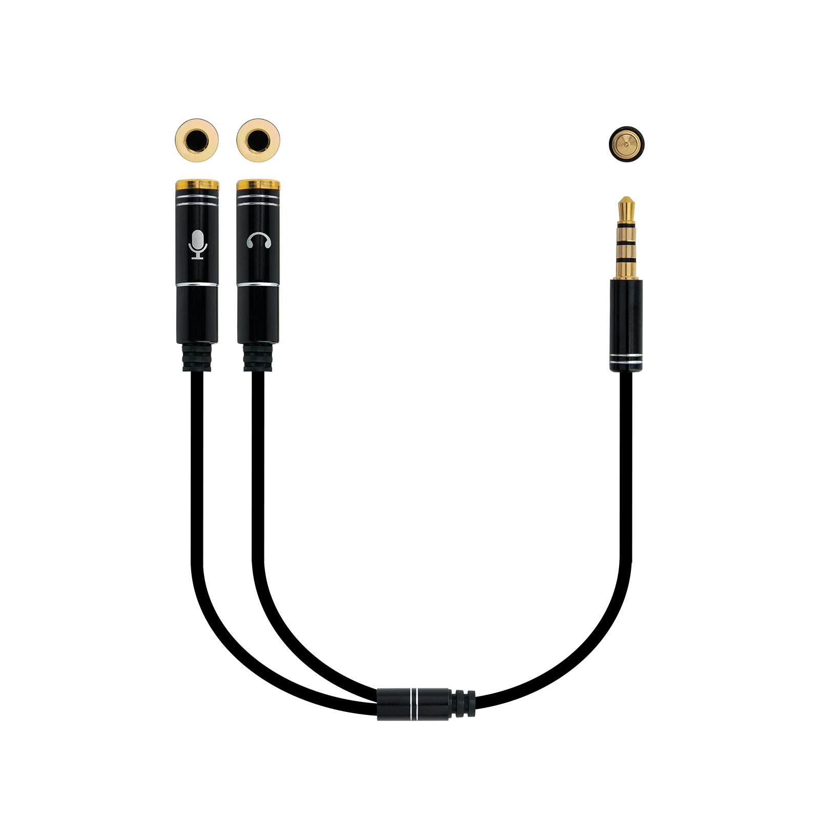 Nanocable Câble Adaptateur Audio Jack 3.5mm Mâle 4 Pins vers 2x Jack 3.5mm Femelle 3 Pins 0.30m - Couleur Noir