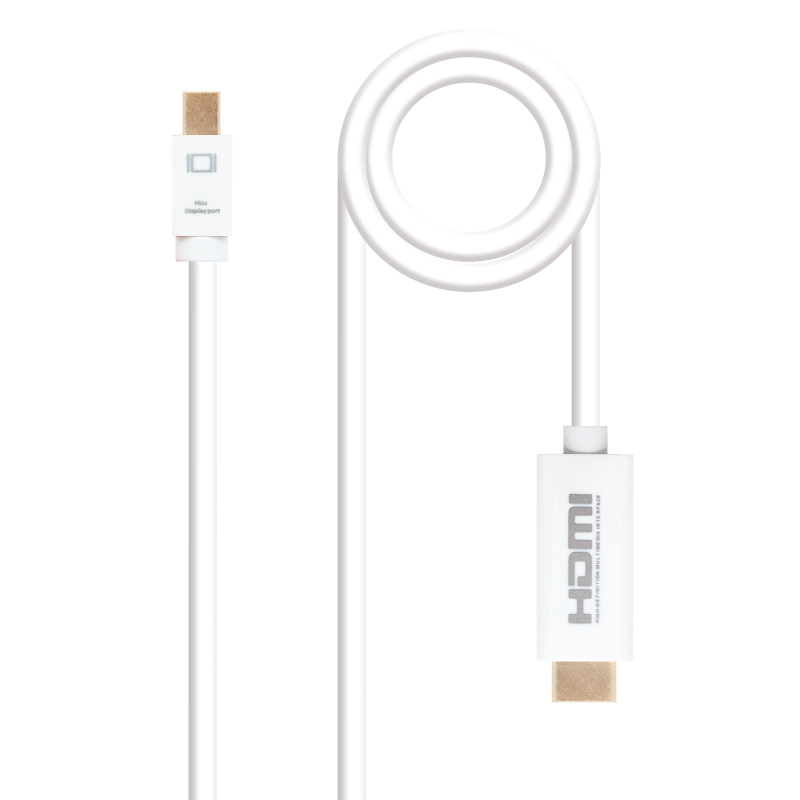 Nanocable Câble Convertisseur Mini DP Mâle vers HDMI v1.4 Mâle 2m - Couleur Blanche