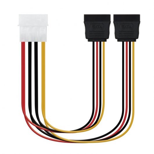 Nanocable Câble d'Alimentation SATA 5.25" Molex 4pin Mâle vers 2x SATA Femelle 0.20m