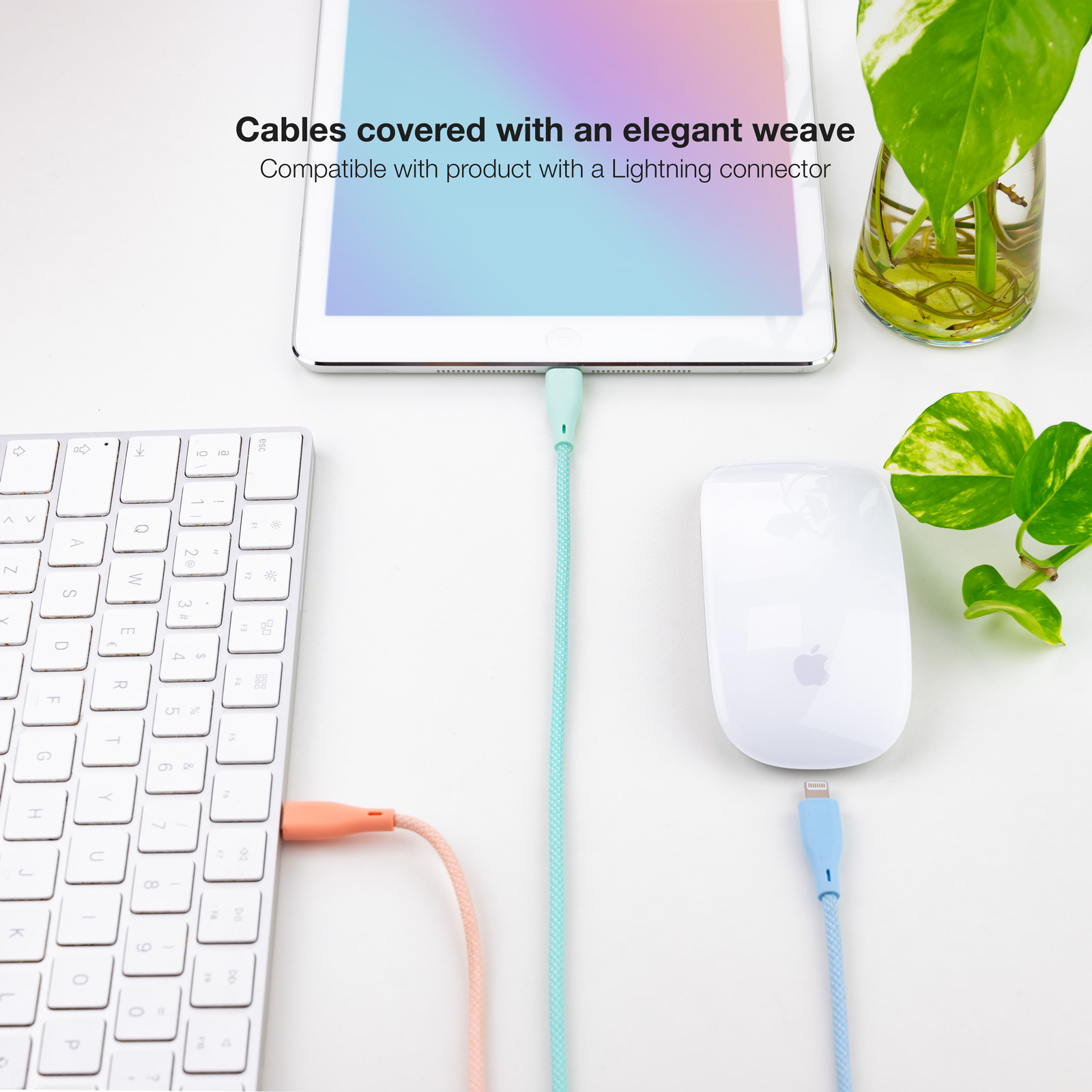 Nanocable Pack de 3 Câbles USB-A Mâle vers Lightning Mâle Blindés - Longueur 1m - Couleurs Pastel Rose, Vert et Bleu