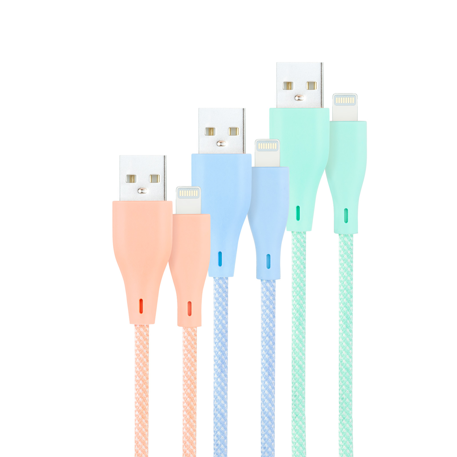 Nanocable Pack de 3 Câbles USB-A Mâle vers Lightning Mâle Blindés - Longueur 1m - Couleurs Pastel Rose, Vert et Bleu