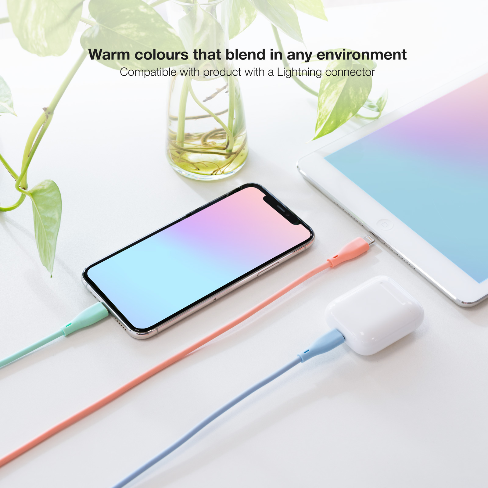 Nanocable Pack de 3 Câbles USB-A Mâle vers Lightning Mâle - Longueur 1m - Couleurs Pastel Rose, Vert et Bleu