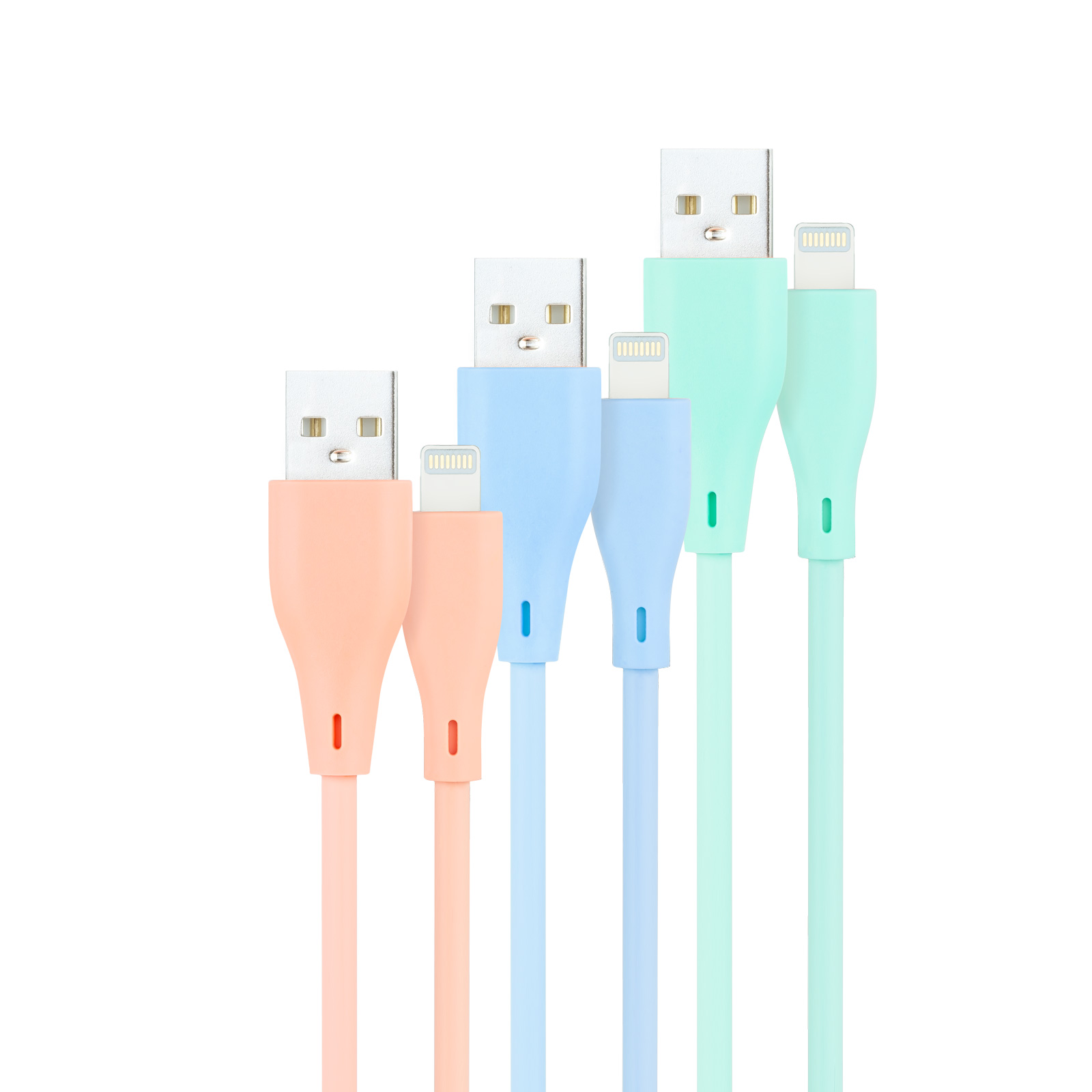 Nanocable Pack de 3 Câbles USB-A Mâle vers Lightning Mâle - Longueur 1m - Couleurs Pastel Rose, Vert et Bleu