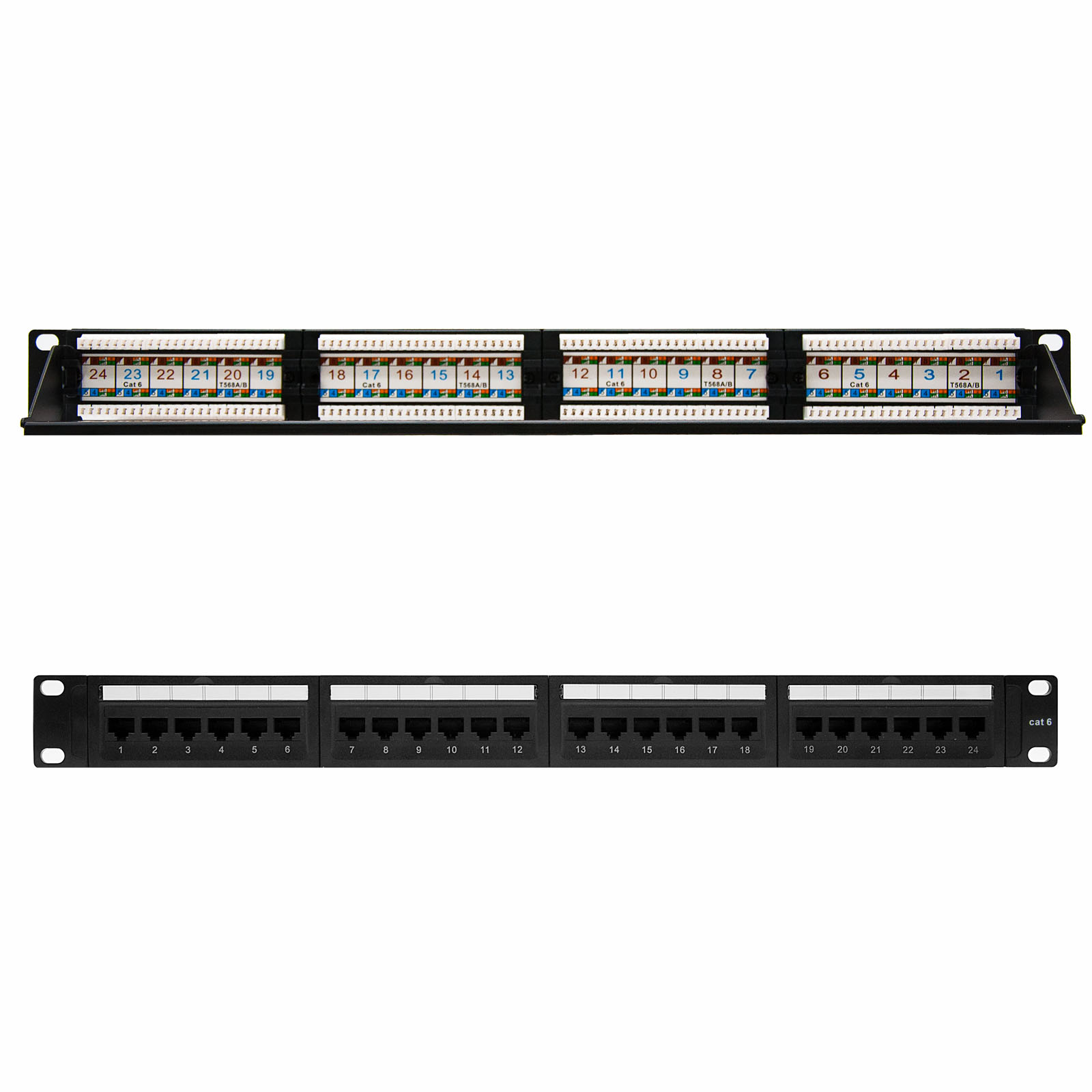 Nanocable Patch Panel 24 Ports RJ45 Cat.6 UTP 19" 1U double IDC - Couleur Noir