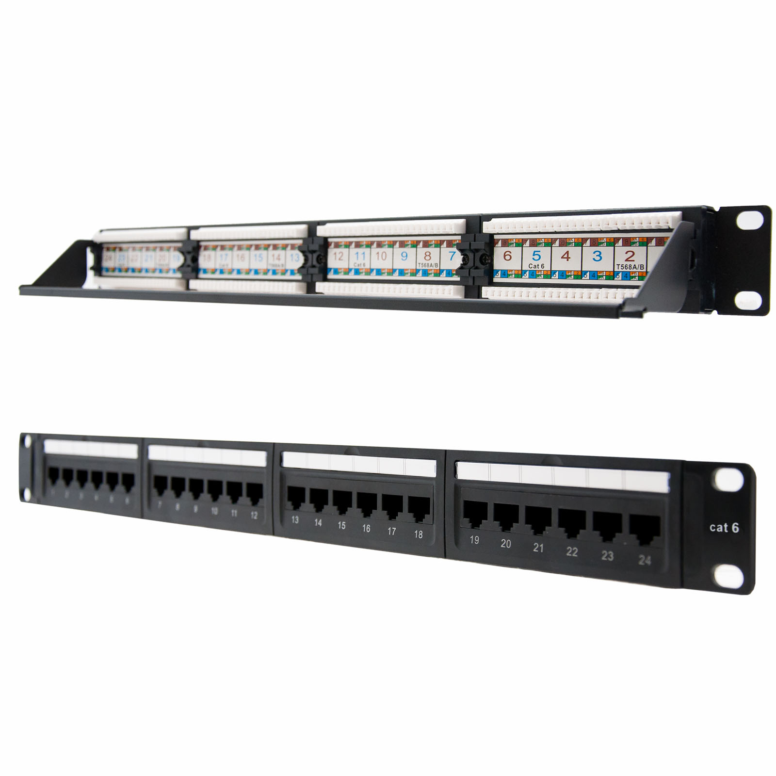 Nanocable Patch Panel 24 Ports RJ45 Cat.6 UTP 19" 1U double IDC - Couleur Noir