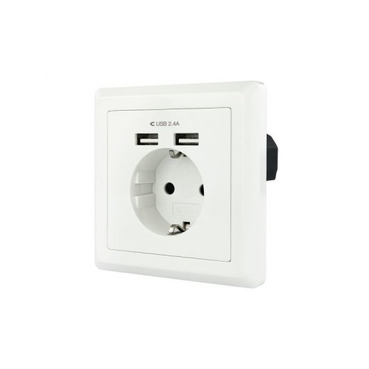 Nanocable Prise Murale Encastrée Type Schuko avec 2 Prises USB 2.4A - Couleur Blanche