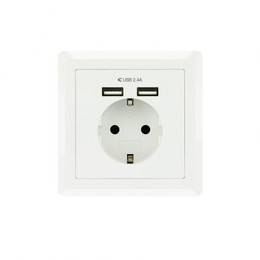 Nanocable Prise Murale Encastrée Type Schuko avec 2 Prises USB 2.4A - Couleur Blanche