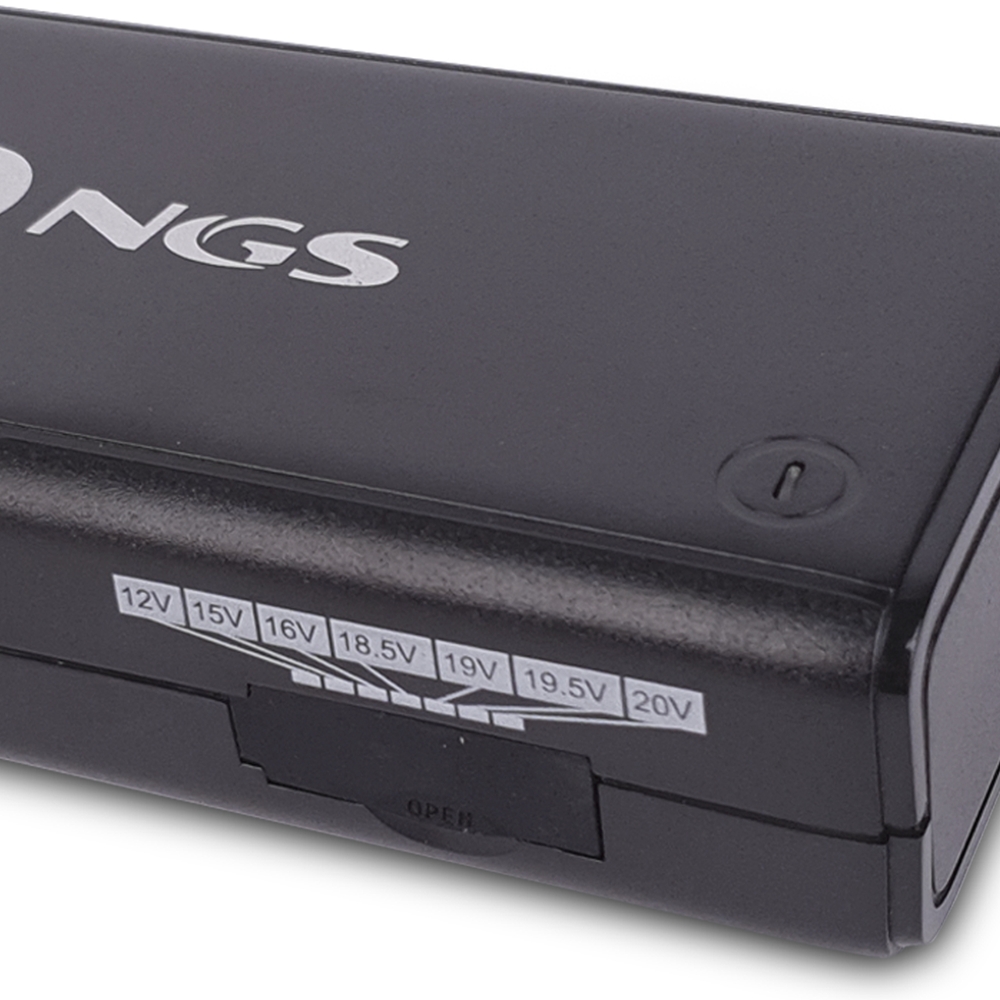 NGS Ban Chargeur Universel pour Ordinateur Portable 90W - 11 Adaptateurs - Tension 12-20V - Indicateur LED