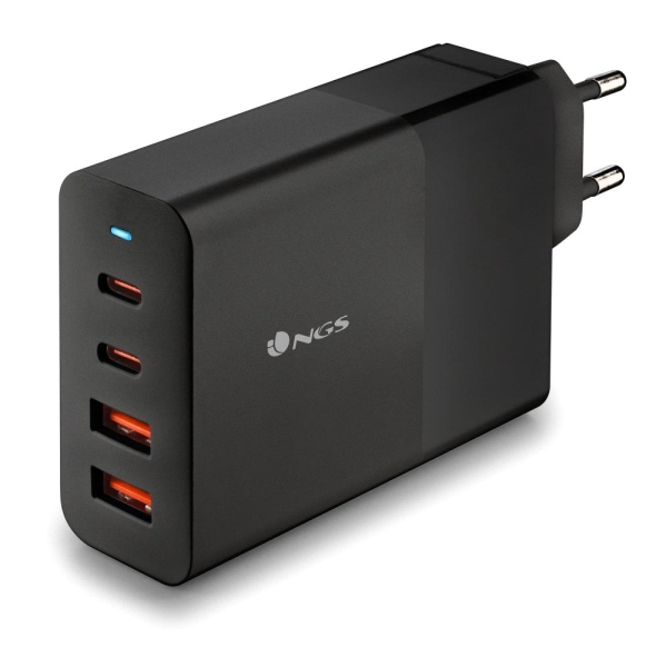 NGS Bud 100W Chargeur Mural Universel 100W Ultrarapide - 2x USB-C PD & PPS, 2x USB-A QC 3.0 - Noir