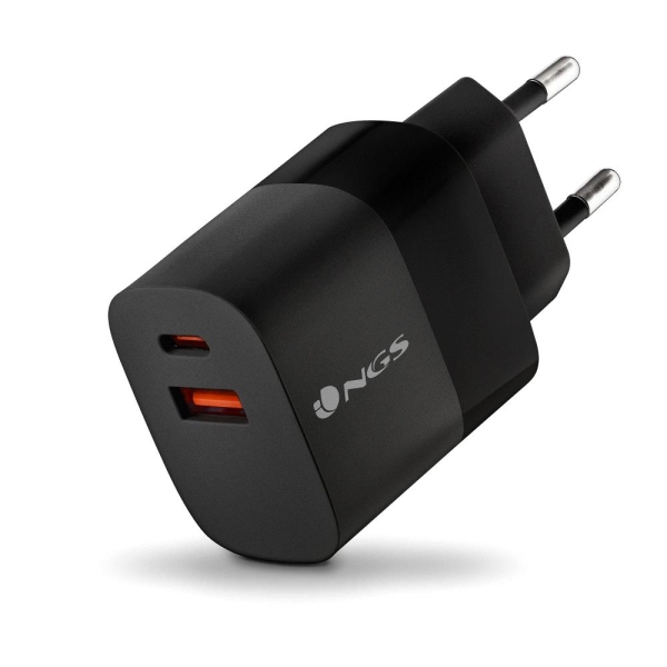 NGS Bud 45W Chargeur Mural Universel 45W Ultrarapide - 1x USB-C PD & PPS, 1x USB-A QC 3.0 - Noir
