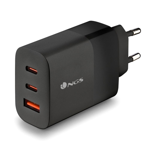 NGS Bud 65W Chargeur Mural Universel 65W Ultrarapide - 2x USB-C PD & PPS, 1x USB-A QC 3.0 - Noir