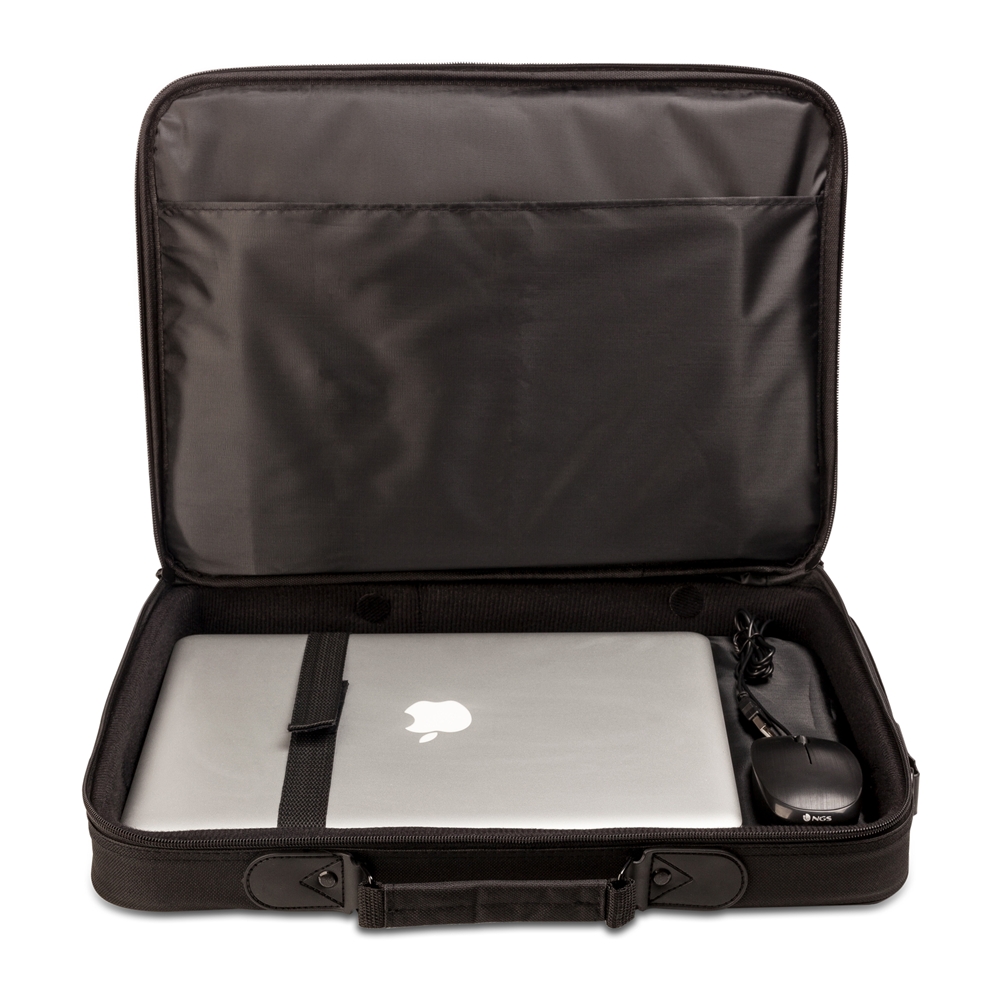 NGS Bureau Mallette Pack pour Ordinateur Portable 16" + Souris USB 800dpi - Intérieur Rembourré - 2 Compartiments et Poche Extérieure - Couleur Noir