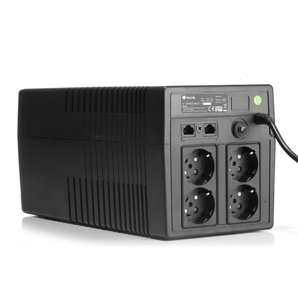 NGS Fortress 1500 V2 UPS 1200VA UPS 720W - Technologie Off Line - Fonction AVR - 4x Schukos - Protection contre les surcharges et les courts-circuits