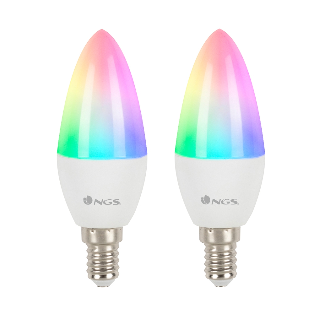 NGS Gleam 514c Duo Pack de 2 Ampoules LED Smart E14 5W - WiFi - 500lm - Eclairage RVB Dimmable - Compatible Assistants Vocaux