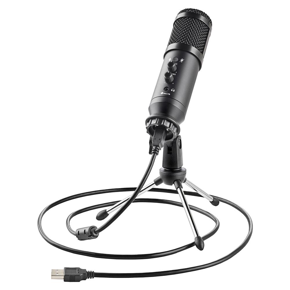 NGS GMICX-110 Microphone Unidirectionnel avec Trépied - Connexion USB - Sortie Audio Jack 3.5mm - Compatible PS4, PS5 et PC - Câble 1.80m
