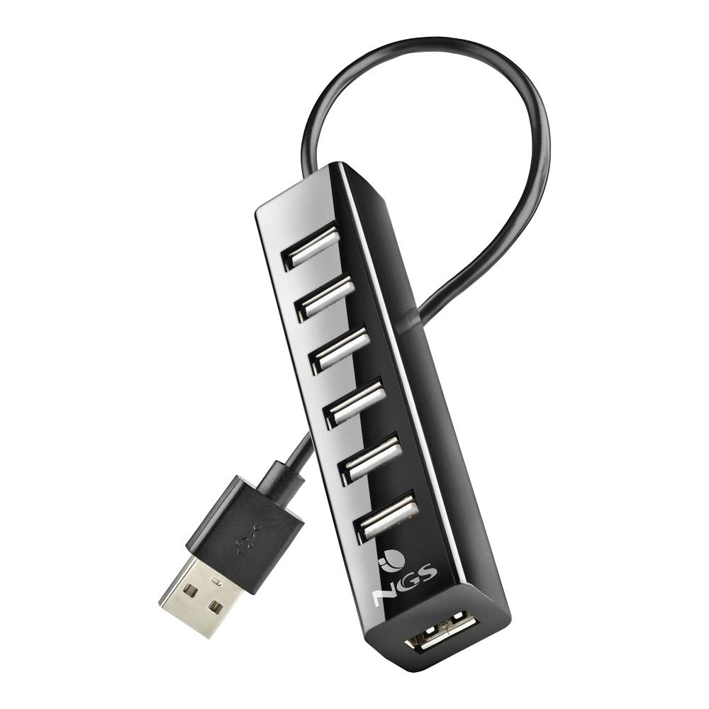 NGS Ihub7 Tiny USB 2.0 Hub - 7 ports USB 2.0 - Adaptateur secteur - Vitesse jusqu'à 480 Mbps