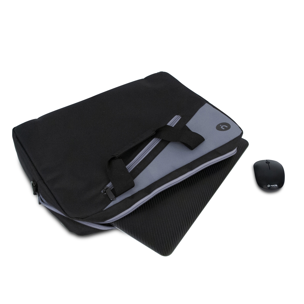 NGS Pack Mallette pour Ordinateur Portable 15,6" + Souris Sans Fil USB 1000dpi 3 Boutons - Utilisation Ambidextre - Couleur Noir