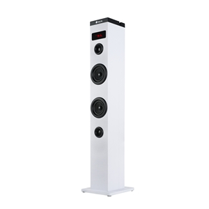 NGS Sky Charm Tour de son Bluetooth 50 W - Télécommande - Affichage LED - USB, radio FM, entrée auxiliaire et entrée TV optique - Boîtier en bois - Couleur blanche