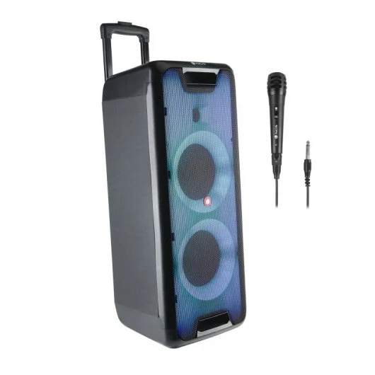 NGS Wild Rave 1 Enceinte Bluetooth Portable 200W TWS - Double Subwoofer 5" - Autonomie jusqu'à 10h - USB et Aux In - Éclairage LED - Comprend Microphone et Télécommande