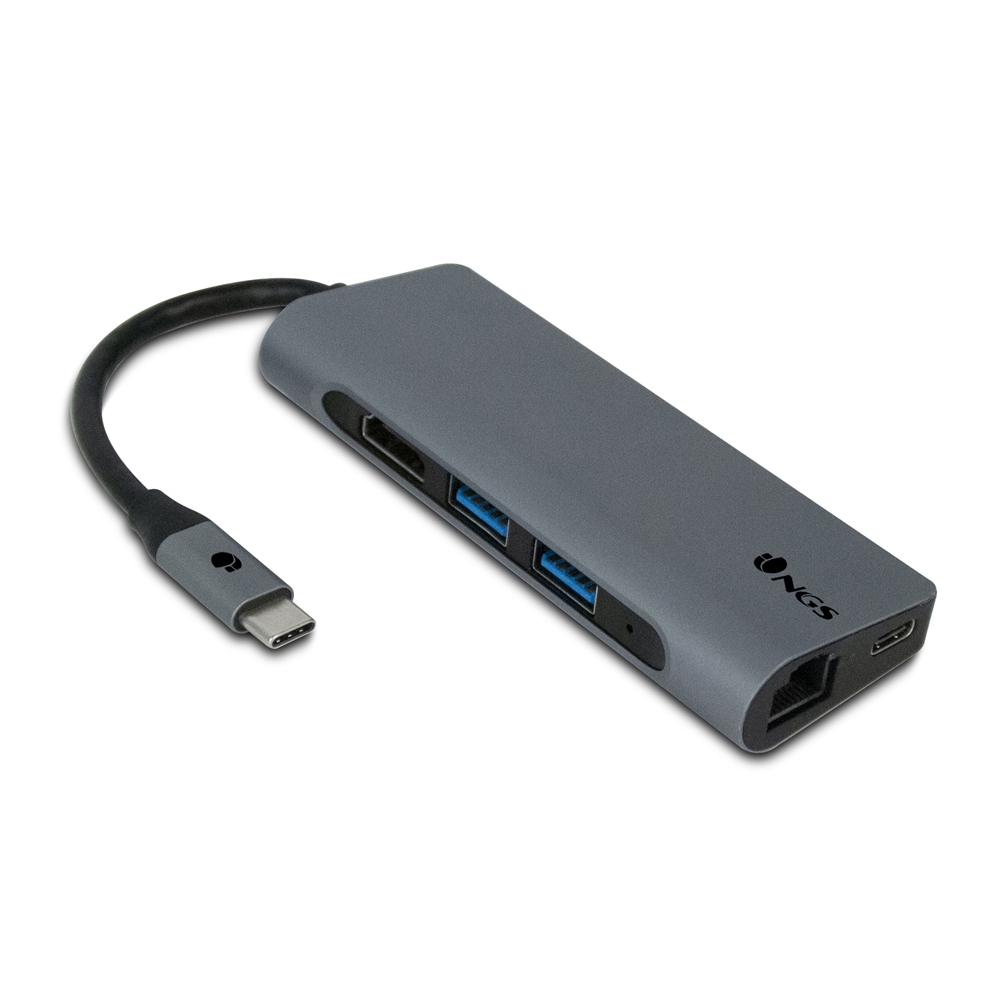 NGS Wonderdock Hub USB-C - 7 Ports - USB-A, USB-C, HDMI, Ethernet, SD et MicroSD - 5 Gbps, 4K - Couleur Gris