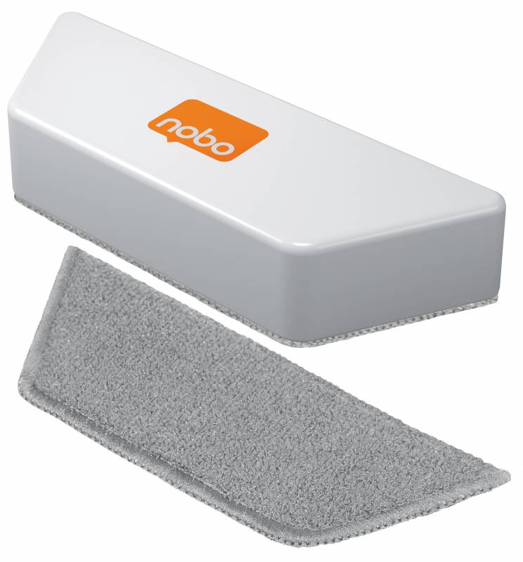 Nobo Gomme pour tableau blanc en microfibre - Élimine efficacement l'encre et la saleté - Blanc - Tampon lavable - Aimant intégré - Comprend 1 tampon - Lot de 2 tampons remplaçables
