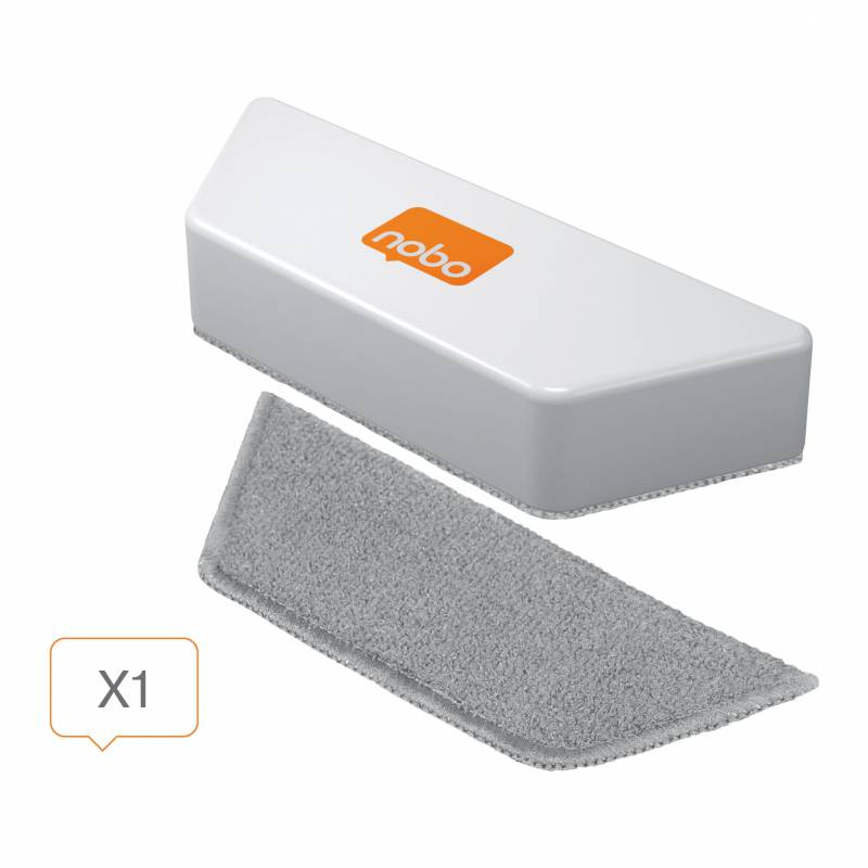 Nobo Gomme pour tableau blanc en microfibre - Élimine efficacement l'encre et la saleté - Blanc - Tampon lavable - Aimant intégré - Comprend 1 tampon - Lot de 2 tampons remplaçables